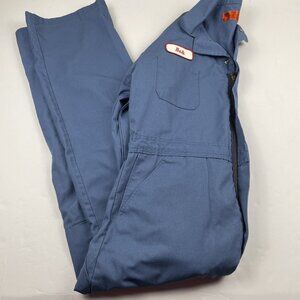 UniFirst Coverall Men's 44R Blue Mechanic Work Uniform Front Zip Poly Cotton